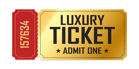 Vintage theatre tickets vector template. Vector golden tickets isolated on whithe backgound. Cinema, theater, concert, game, party, event, festival black and gold ticket.
