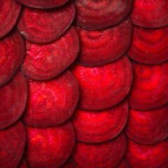 beautiful fresh sliced red beetroot background. Macro photo of beetroot. Top view.