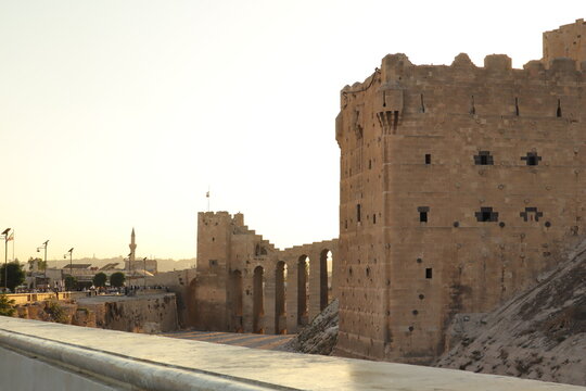 Aleppo, Syria.
Majestic stone towers of the Citadel of Aleppo, world&rsquo;s oldest and largest castle. UNESCO World Heritage site reflecting Islamic medieval architecture, power, timeless history