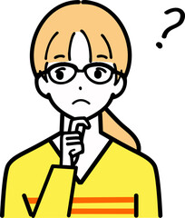 疑問を持つ若い女性の上半身のイラスト
