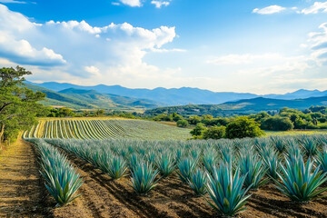 Vibrant Agave Fields Under a Sunny Sky in Tequila Jalisco Mexico