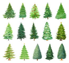 Obraz premium PNG Diverse festive Christmas tree illustrations, element set on transparent background