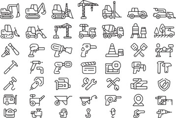 Construction and industrial equipment icon set Vector