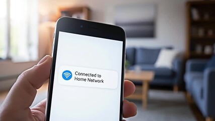 Smartphone connected to home network for the concept of technology.