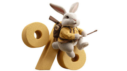 Adventure Bunny Riding a Giant Percent Symbol