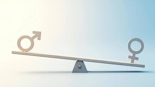 Gender balance scales symbolizing equality and parity.