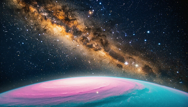 Cosmic Galaxy Over Alien Planet space cosmos - Powered by Adobe
