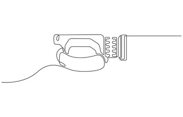 Continuous one line drawing of Professional video camera, illustration with cinematic lens isolated on transparent background.