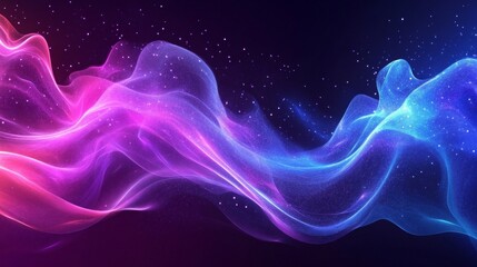 Wavy neon streams intertwine across the starry sky, creating a dynamic visual that will adorn a creative backdrop for digital platforms or music festivals.