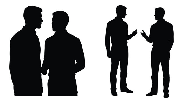 Two men talking silhouette isolated on white background, Vector