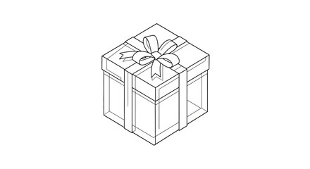 Angled perspective gift box line art with 3d edges