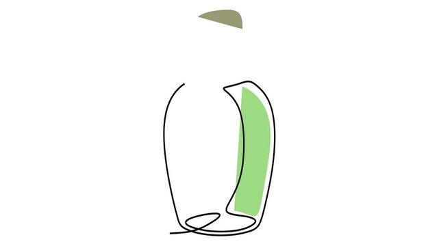 Animated self drawing of continuous line draw of Glass bottle jug with stopper for olive oil or other liquids.  Full length one line animation. 4K