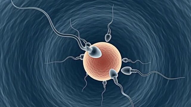 Sperm cells entering the ovum for the concept of medical and reproductive technology.