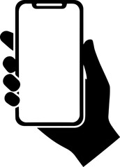A Hand Holding a Smartphone, with the Blank Screen in Front View, Icon Silhouette