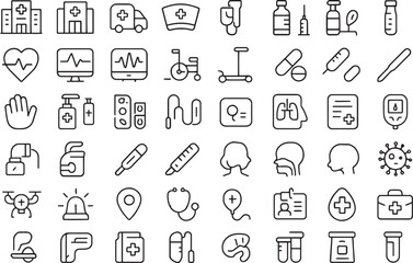 Medical healthcare icons collection vector hospital medicine emergency ambulance equipment Vector