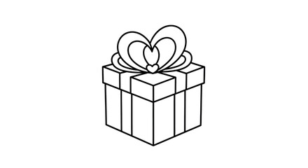 Line art gift box with heart shaped bow