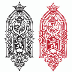 Gothic Dark Line Art Clipart–Medieval Emblem Set