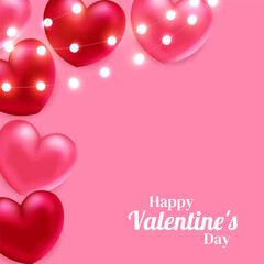 Valentine's Day. Realistic hearts. Vector design. Template for cards, banners, posters, and more.