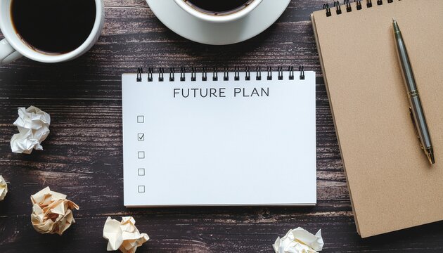Plan your future success with a fresh start and a cup of coffee, jot down new ideas, create a to-do list, and achieve your goals - Powered by Adobe