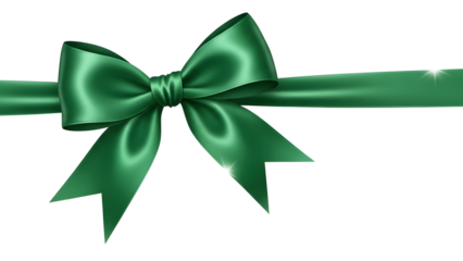 Elegant Green Satin Ribbon Bow with Sparkles on Black Background