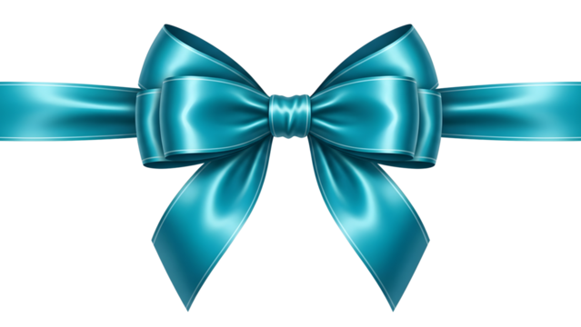 Elegant Teal Satin Ribbon Bow Isolated on Black Background