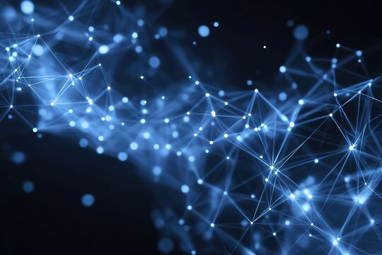 Abstract blue digital network connection background with glowing dots and lines. Concept of technology, AI, big data, and neural communication - Powered by Adobe