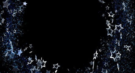 Elegant stars design on black background. Beautiful background with sparkles and stars for design projects. Celebration
