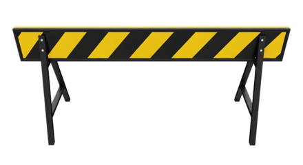 Road barrier with yellow and black stripes isolated on transparent background