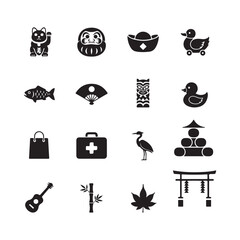 Japanese Culture Icon Set Silhouette Symbols for Vector Design