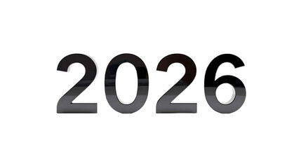 Metallic 3d rendered numbers 2026 forming the new year isolated on transparent background