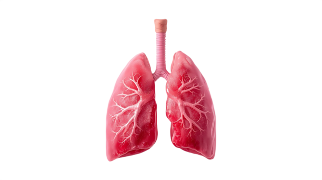 Realistic human lungs and trachea anatomical model isolated on transparent background