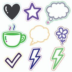 Sticker-Style Outline Clipart.Sticker Outline Clipart Line Icons.