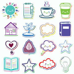 Sticker-Style Outline Clipart.Sticker Outline Clipart Line Icons.