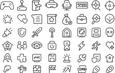 Collection of gaming icons isolated on
