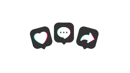 Social media heart comment and share icons with rgb glitch effect isolated on solid background. - Powered by Adobe