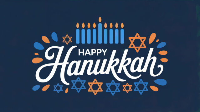 Celebrate Hanukkah with festive blue and orange menorah candles and Star of David symbols - Powered by Adobe