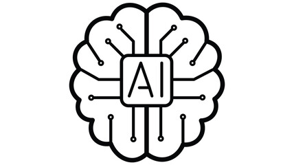 Modern brain icon with AI chip for innovative technology and learning, a clean graphic for artificial intelligence concepts and machine learning solutions.