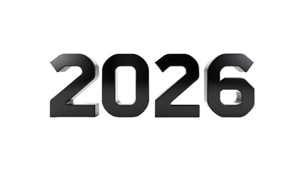 Metallic 3d rendered number 2026 isolated on transparent background