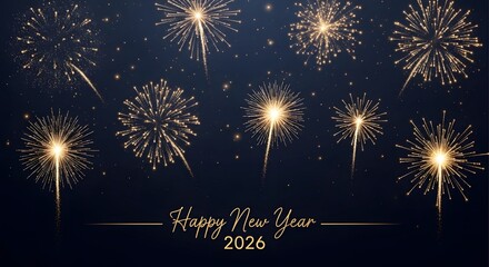 Happy New Year 2026 celebration. Firework show New Year concept.
