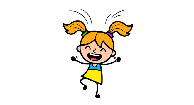 vector illustration of A happy cartoon girl jumps with joy and excitement