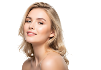Radiant young blonde woman with natural glowing skin and a confident smile embodies fresh beauty and a healthy lifestyle perfect for cosmetic advertising