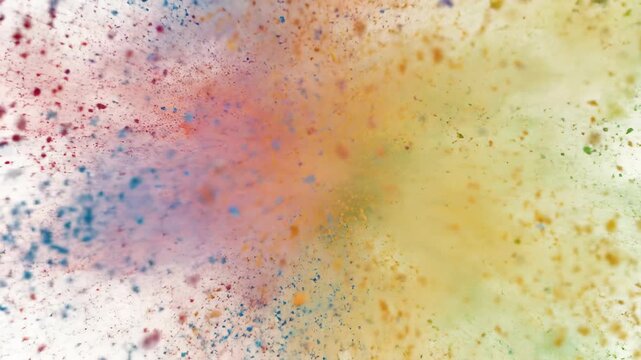 Vibrant watercolor paint splashes create an artistic abstract grunge background on aged vintage paper texture with a fiery orange and yellow pattern