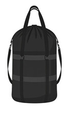 Fototapeta premium Black cylindrical duffel bag with grey reflective straps and handles.