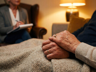 Young couple holding hands at marriage counseling session reconciliation relationship advice love support psychology husband and wife therapy trust mental health resolving conflict togetherness