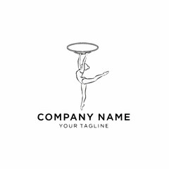 Elegant Aerial Hoop Artist in Graceful Pose Line Art Logo.