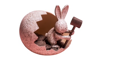 Easter Bunny Breaking Out of Egg with Hammer, Cute 3D Render
