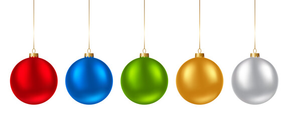 Vector colored Christmas tree balls. Xmas ornament for holiday decoration. 