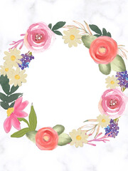 Colorful Valentine's Day, Holiday party greeting card, rsvp, save the date with floral candy cute wildflower meadow field background. Hand drawn doodle romantic template