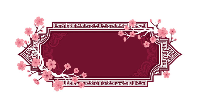 Elegant oriental frame adorned with cherry blossoms for invitations and greetings with a stunning aesthetic for celebrations and events