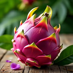 Fresh Pink Dragon Fruit on Rustic Wooden Table